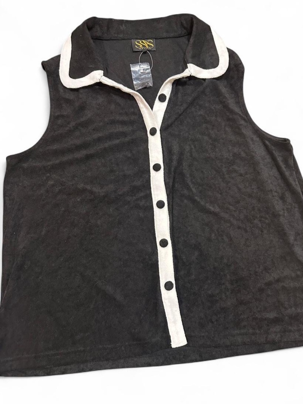 SSYS The Label Terry Inset Sleeveless Button Front Top 🖤🤍